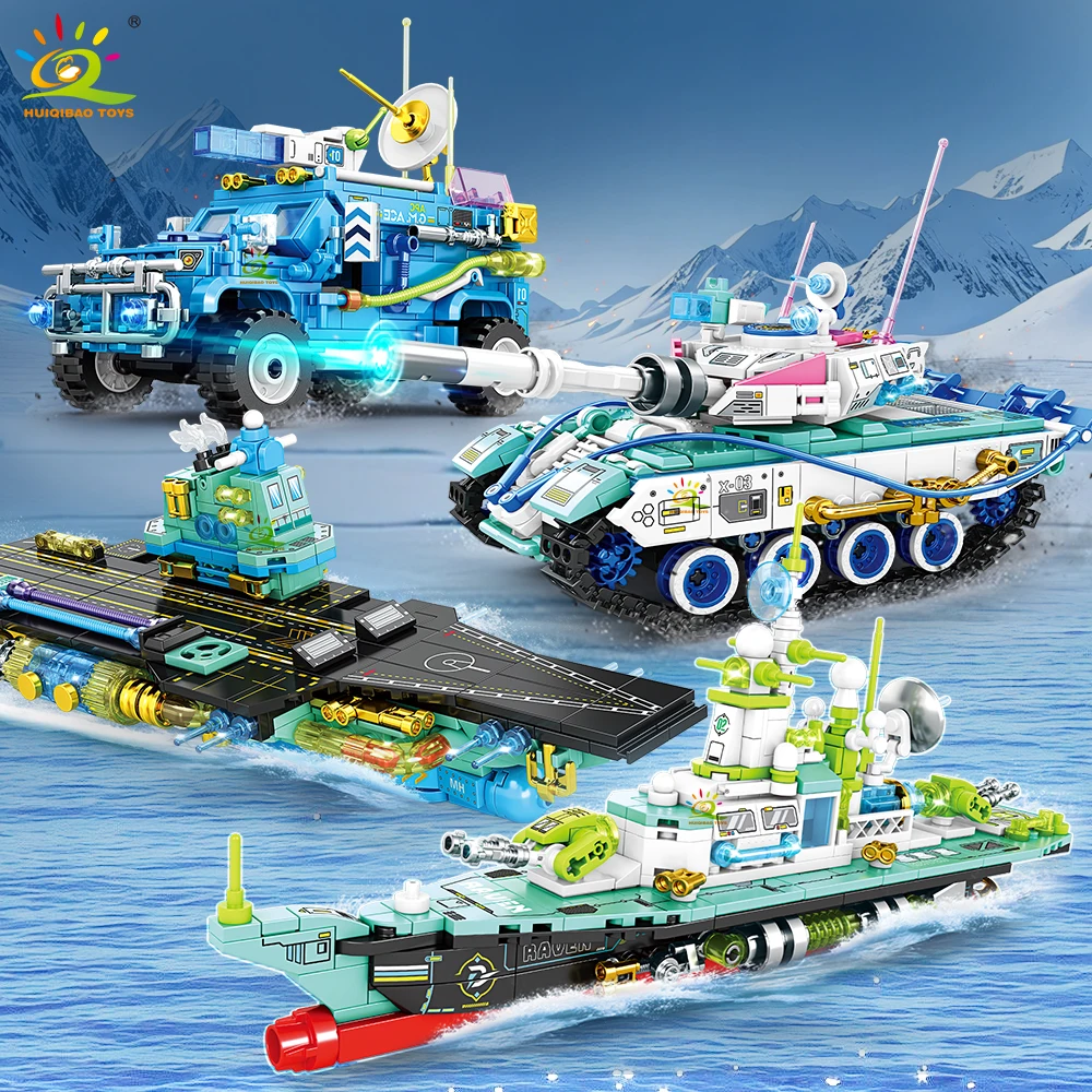 

HUIQIBAO Military Ship Aircraft Cruiser Building Blocks Army Tank Truck Model Bricks City Construction Children Toy for Boy Gift