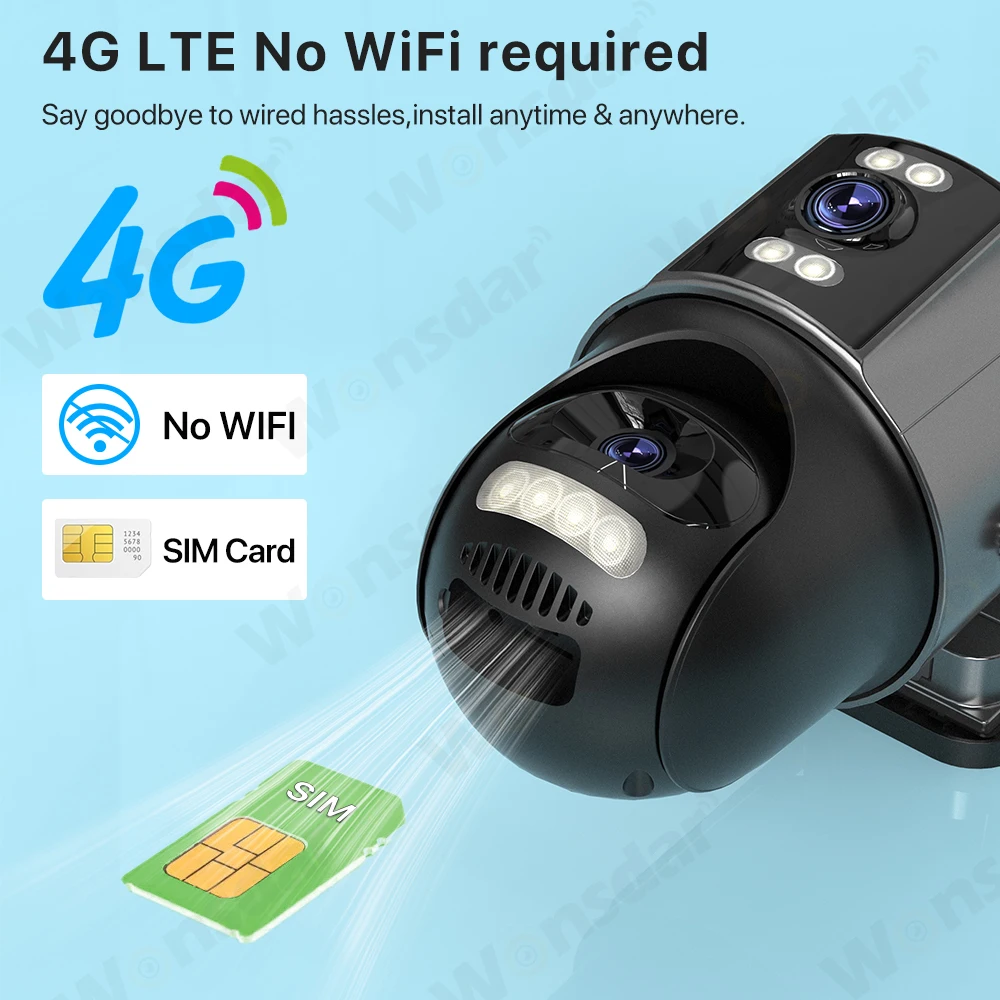 4G كاميرا تعمل بالطاقة الشمسية 24/7 تسجيل الفيديو 10x التكبير في الهواء الطلق كاميرا متحركة ثلاثة شاشة بطارية 8MP 4K HD تتبع السيارات الأمن iCsee