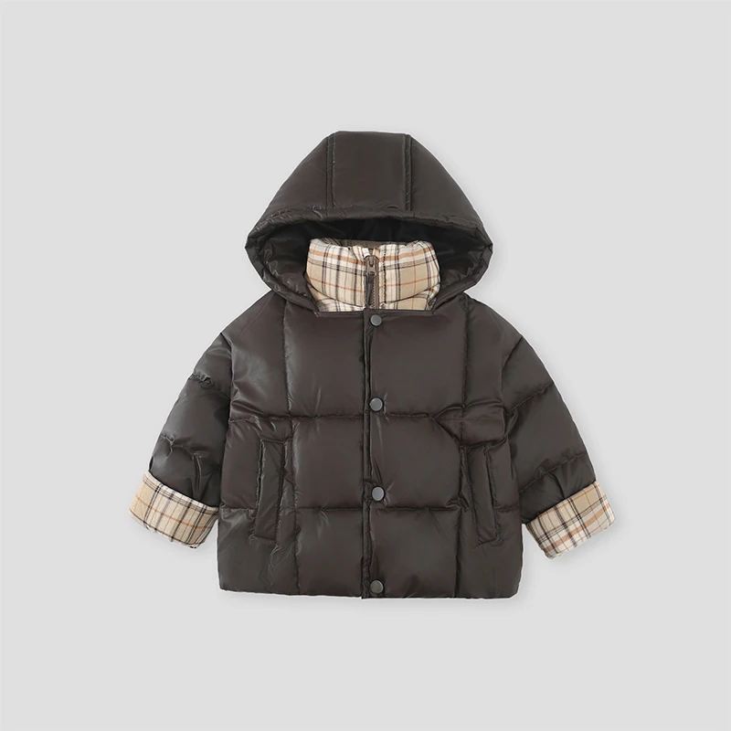 

Winter Kids Warm Down Coats Autumn Children Cotton-Padded Jackets Boys Girls Clothing Baby Hooded Patchwork Outerwear 2-9Years