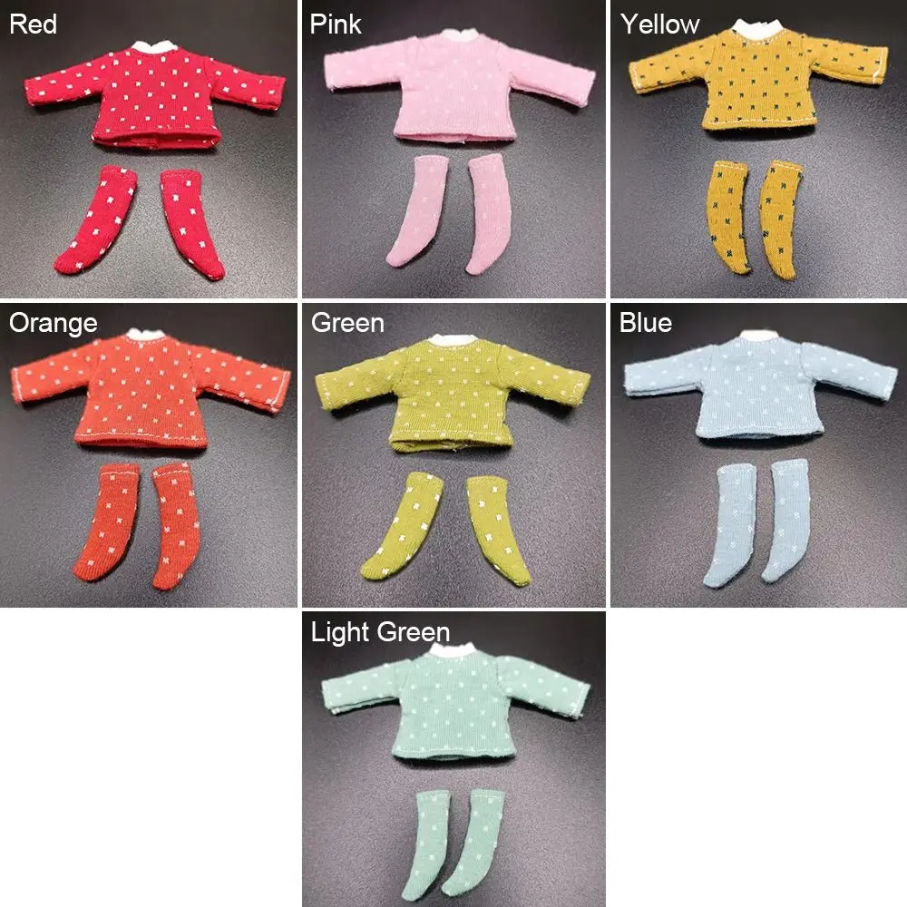 Casual T-shirt Clothes for 1/11 OB11 Dolls Cotton Dot Blouse for 1/12 BJD Dolls Slim T-shirt Socks DIY Doll Accessories