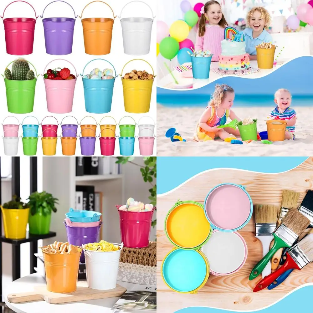 

Набор из 24 миниатюрных оцинкованных круглых металлических ведерок с ручками, 5,71 дюйма, идеально подходят для детских классов, рукоделия, конфет, инструментов и прочего.