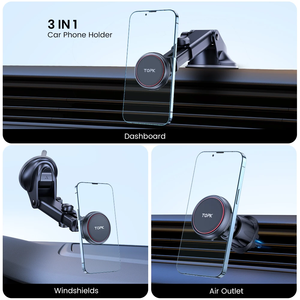 TOPK Magnetische Auto-Handyhalterung, ultrastabile Halterung für Armaturenbrett, Windschutzscheibe, Lüftungsschlitze, für alle Smartphones, Mag-Safe – Detail 5