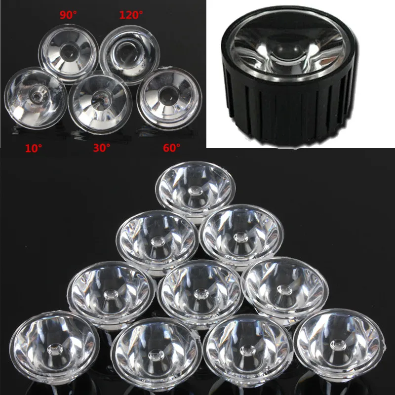 10 개/대 20mm 10/30/60/90/120 학위 광학 유리 led 렌즈 반사판 콜리메이터 1 w 3 w 5 w led 조명 램프 전구 e27 mr16 gu10