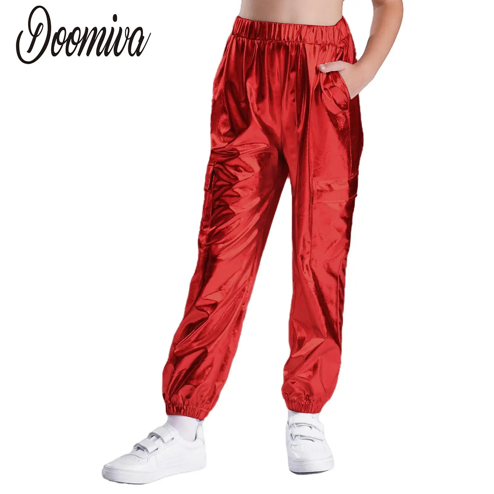 

Boys Girls Metallic Shiny Street Dance Harem Pants Unisex Hip-Hop Jazz Modern Dance Costume Trousers Performance Team Clothes