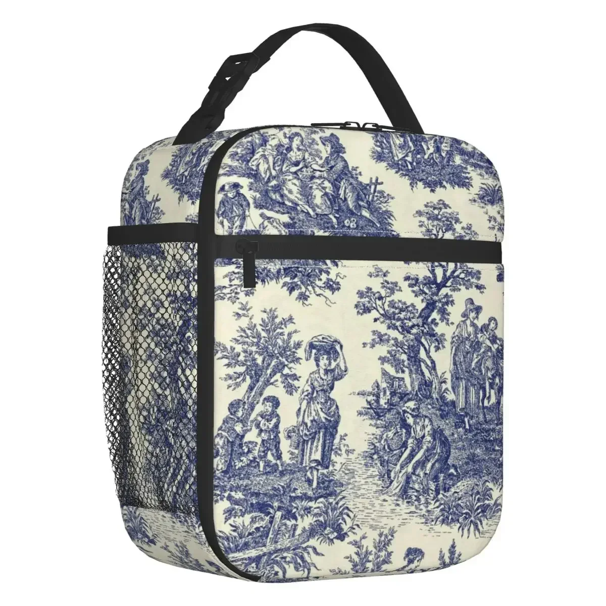 

Синяя изолированная сумка для обеда Toile De Jouy для женщин, многоразовый французский темно-синий кулер с мотивом, термобокс для обеда, офисный пикник, путешествия