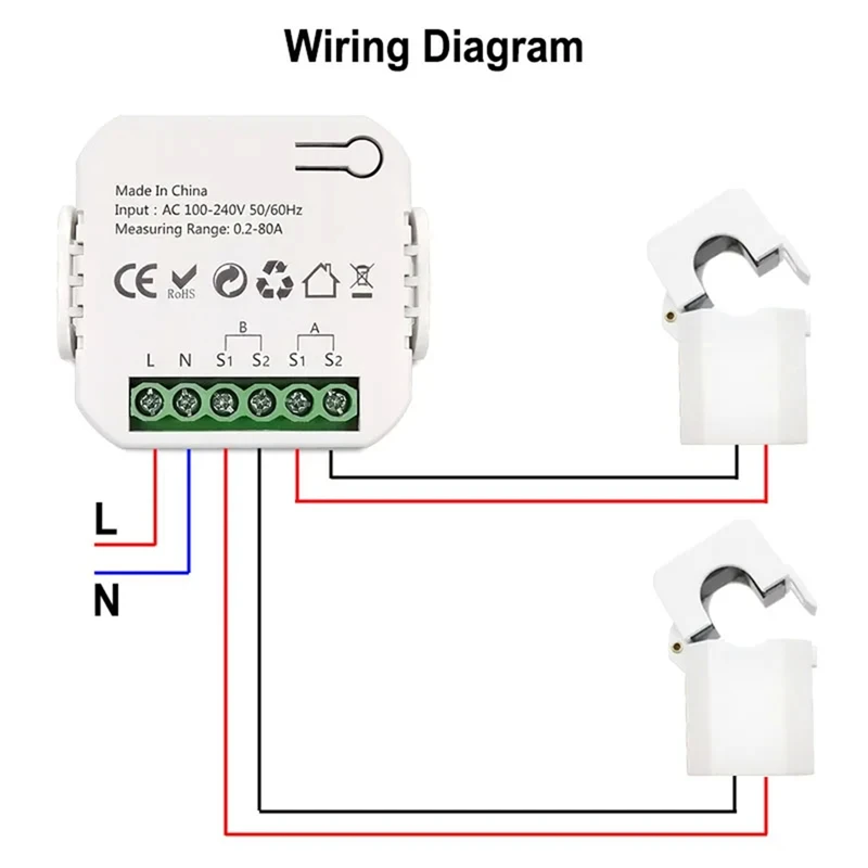 Tuya Smart Life Zigbee Energy Meter bidirezionale con morsetto CT App Monitor energia solare, 80A,110V 240VAC