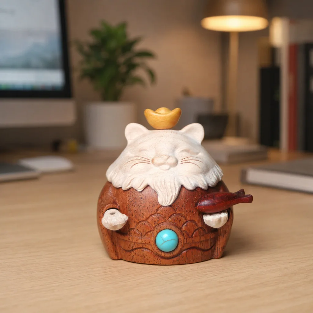 Golden Sandalwood Fat Wealth Cat Stress Relief Toy Massage Ball Cute Creative Wenwan Hand Piece Desktop Ornament Souvenir Gift
