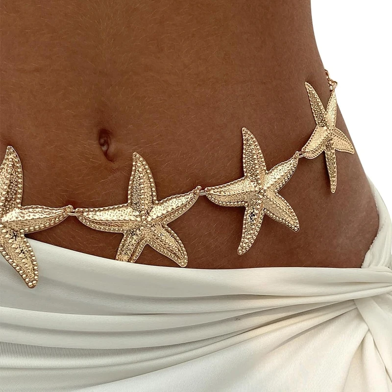 Vintage Metal oro estrella de mar cintura Metal enlace vientre cinturón cadena para mujer moda Boho verano playa Bikini joyería del cuerpo