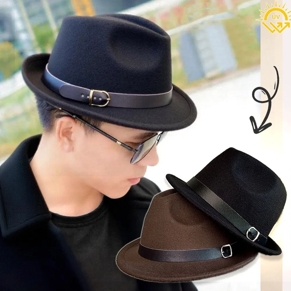 New Felt Fabric Bucket Hats Short Brim Flap Brim Fedora Hat Belt Buckle Casquette Hats Autumn Season