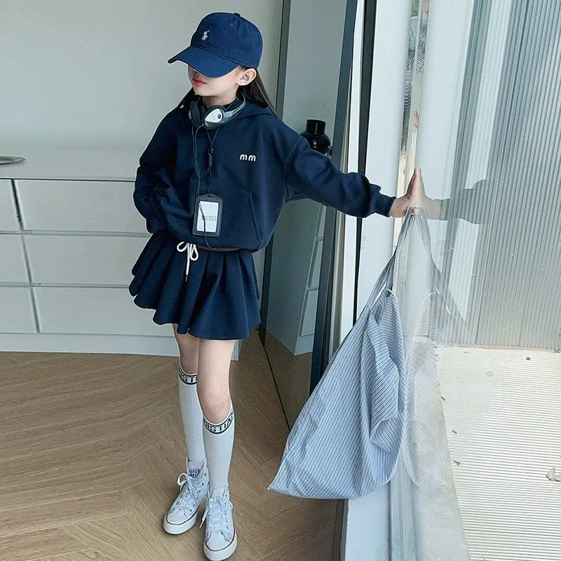 RAISE 2026 Spring Kids Girls Hoodie Set Children Girls Long Sleeve Top+Pleated Skirt Two Piece Suits Casual Teens Girls Outfits