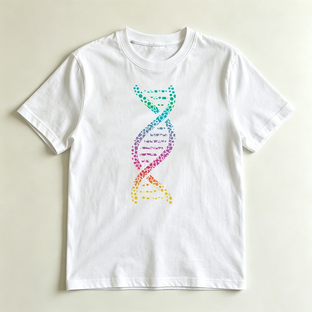 Rainbow Color DNA Helix Summer Women Cotton T-Shirt Speckled Gradient DNA Strand Science Biology Graphic Short Sleeve Blouse