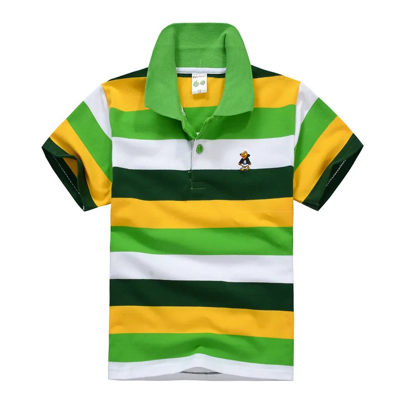 Kids Cotton Breathable Tops Summer Boys Girls Polo Shirts Short Sleeve Lapel Clothes Outwear Stripe Shirt School Uniform