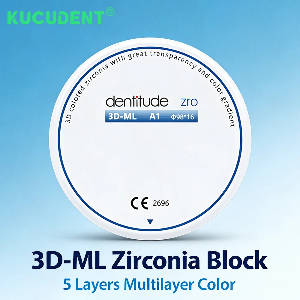 

3D-ML Dental Zirconia Block 5 layers Multilayer Zirconia Disc 98mm Lab Open CAD/CAM System Dentist Material Color A1/A2/A3