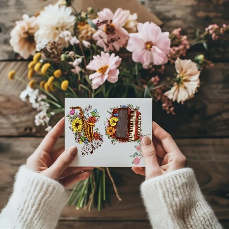 1pc Floral Musical Instruments Clear Stamps Mixed Shapes for DIY Scrapbooking Photo Album Decorative Cards Making 6.3x4.33inch