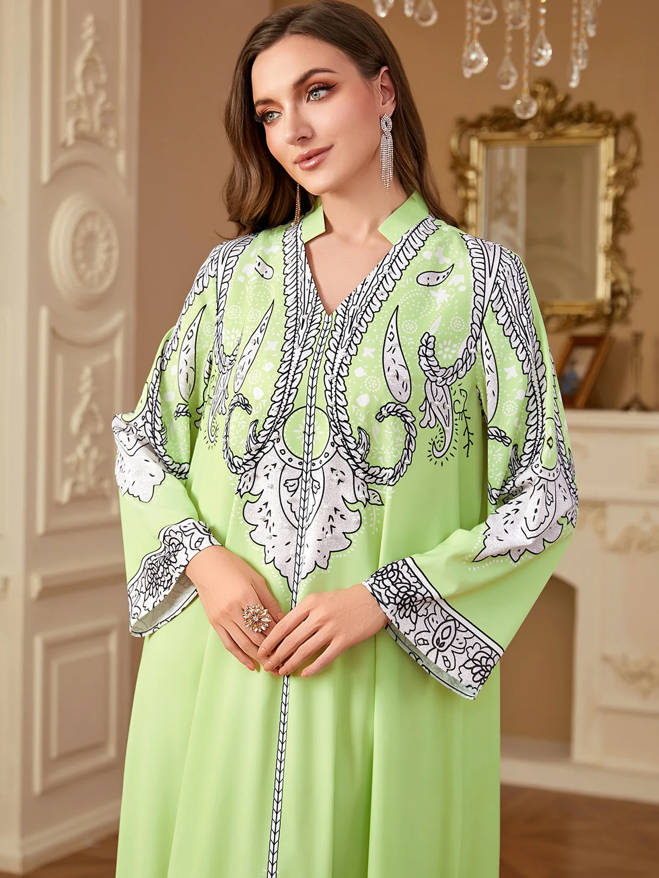 

Eid Djellaba Long Sleeve Floral Print Maxi Dress Dubai Abaya Muslim Women Turkey Kaftan Caftan Ramadan Musulmane Femme Vestidos