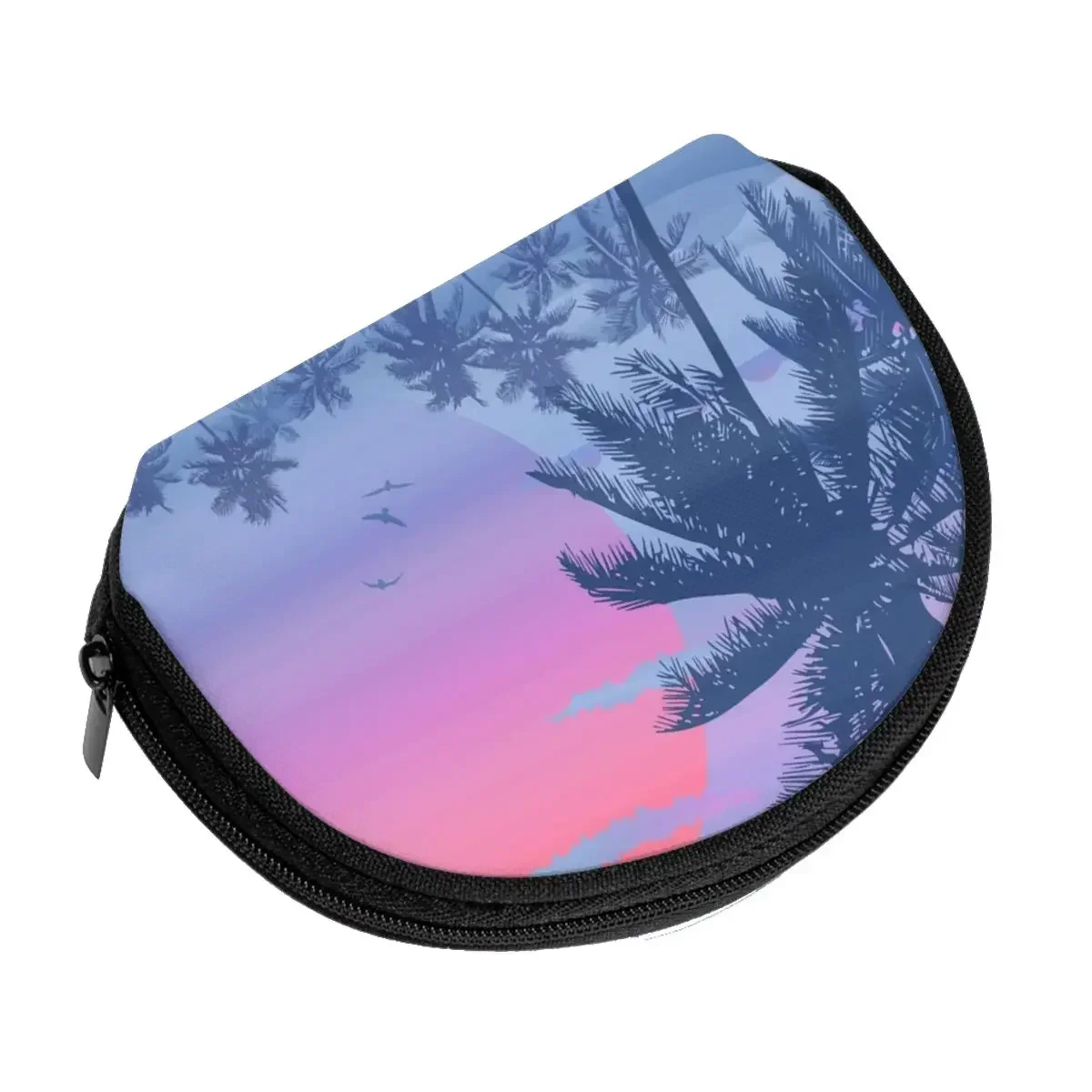 Tropical Sunrise And Palm Trees 3D Printing Coin Purse Ladies Shopping Portable Silver  Bag Travel Credit ID Card