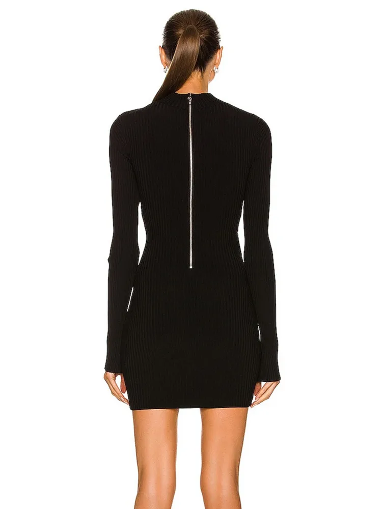 Nuovo arrivo donna estate Sexy dolcevita manica lunga maglia nera Mini vestito fasciatura aderente 2023 elegante abito da sera Club Party