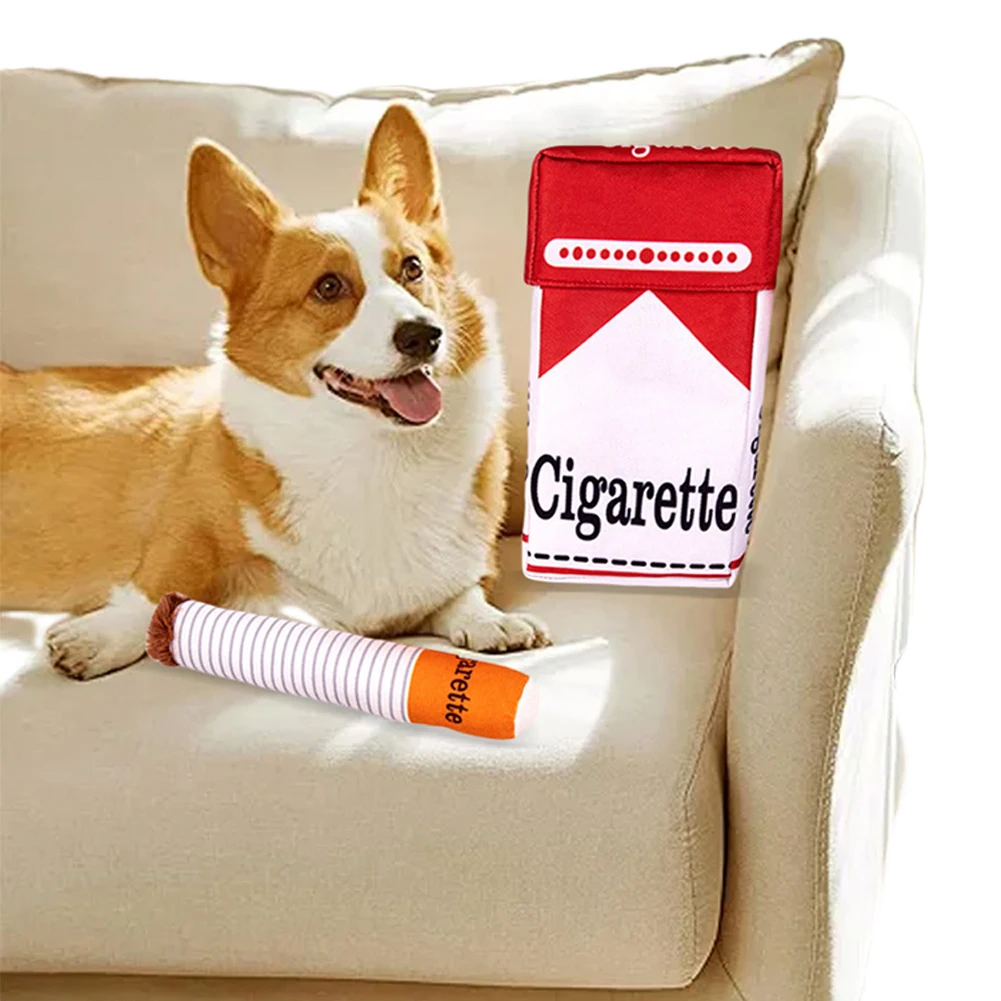 Cigarettes Dog Toy Dog Teething Toys Interactive Imitation Cigar Chew Toy Funny Plush Dog Chew Toy Novelty for Small Medium Dogs