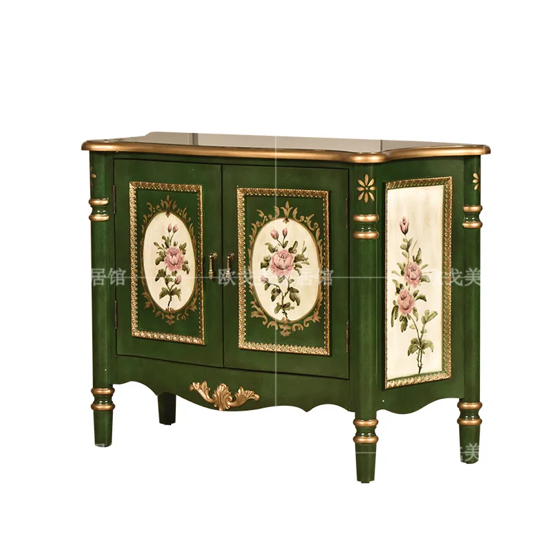 CX American vintage painted blue shoe cabinet, living room entryway, light luxury living room storage, large capacity