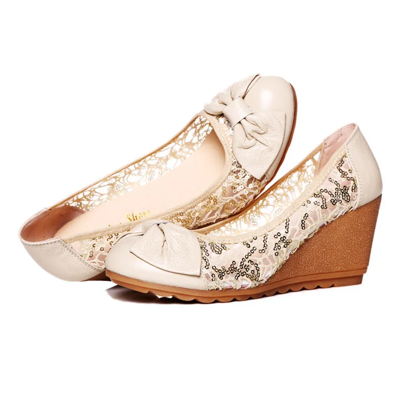 Genuine Leather High Heels Women Wedge Shoes Casual Woman Summer Shoes Elegant Ladies Wedges Comfortable Female Sandalias A1553