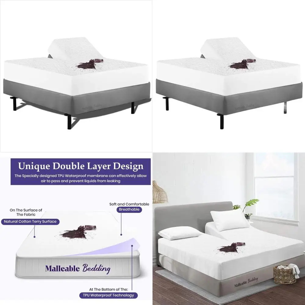 

King Size Split Mattress Protector - 100% Cotton, Adjustable, Fits Mattresses up to 18 Deep