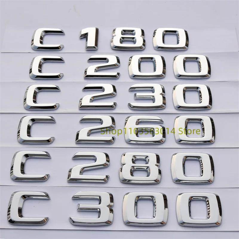 3D glänzende schwarze Buchstaben C180 C200 C220d C250d C260 C300d 4Matic ABS-Emblem für W205 Coupe Kofferraumaufkleber