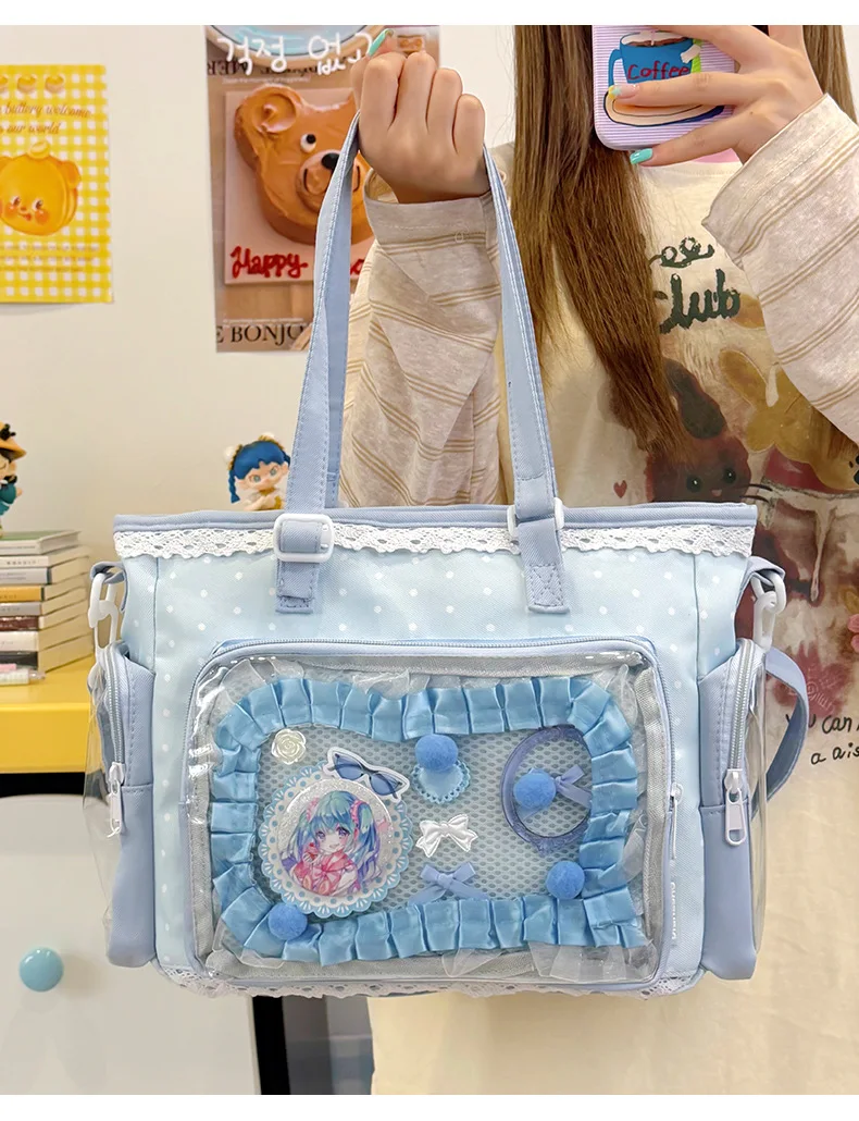 Neue Kawaii Leichte Umhängetasche Anime Transparente Ita-Tasche Damen Schulter-Crossbody-Tasche Modische Polka-Dot-Schleifen-Tragetasche – Detail 23