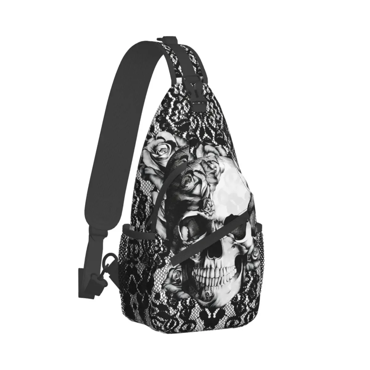 Gothic Lace Skull Crossbody Chest Bags Pockets Travel Pack Messenger Sports Teens Shoulder Bag Unisex