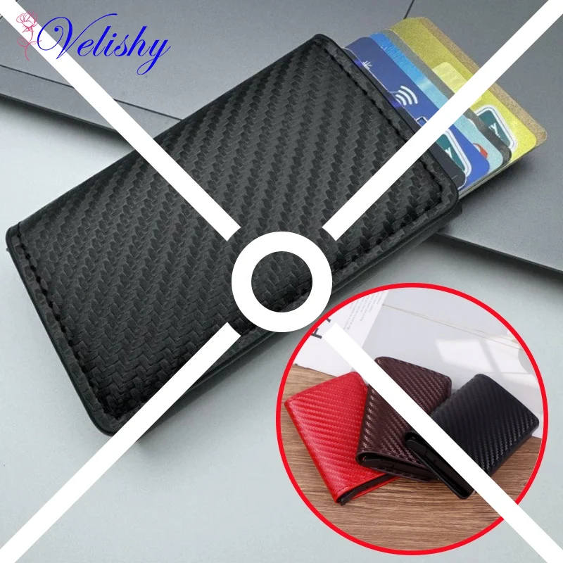 

Carbon Fiber Credit Card Holder Wallet Men Rfid Smart Meral Thin Slim Pop Up Minimalist Wallet Small Black Purse Metal Walle