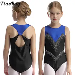 Kids Girls Gymnastics Ballet Dance Leotards Mesh Sleeveless Figure Skating Bodysuit Jumpsuit Dance Acrobatics Unitard Costume