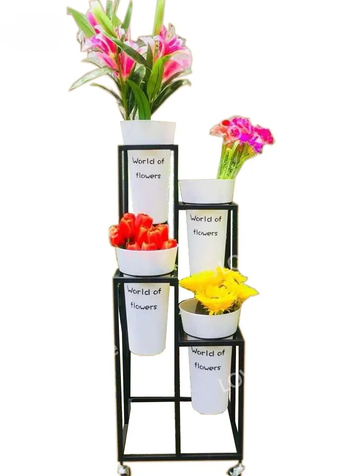 Présentoir de fleurs  plastique multicouche, étagère mobile, support  plante  or, échelle nordique, magasin  