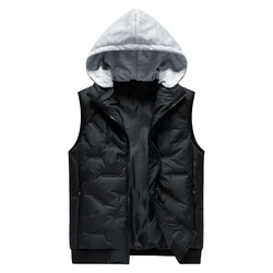 Geplooid Wintervest Voor Heren Met Afneembare Cap, Stevig Winddicht Vest Met Capuchon, Dik Warm Casual Mouwloos Vest 8xl