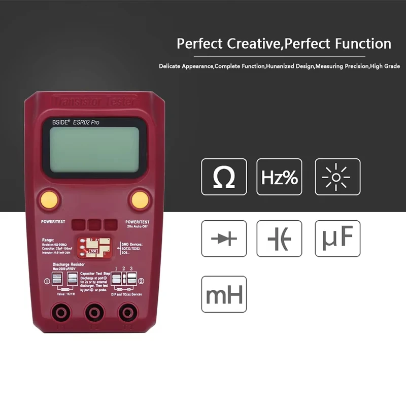 Digital Tester Diode Triode Resistor Capacitance Inductance Transistor Tester MOSFET NPN PNP Triac MOS Detector BSIDE ESR02 Pro