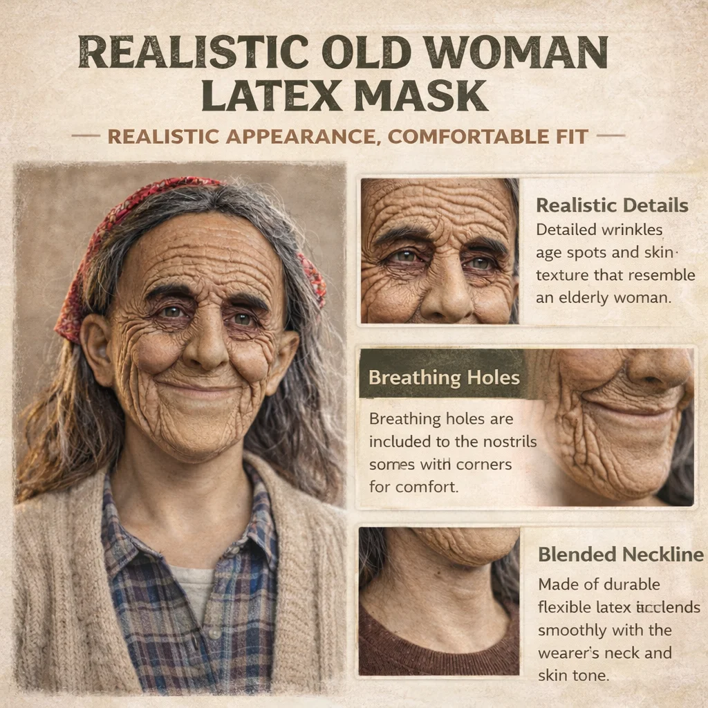 Latex Old Grandma Mask Halloween Costume Party Prop Realistic Wrinkled Old Lady Head Cover Cosplay Latex Mask - view 2