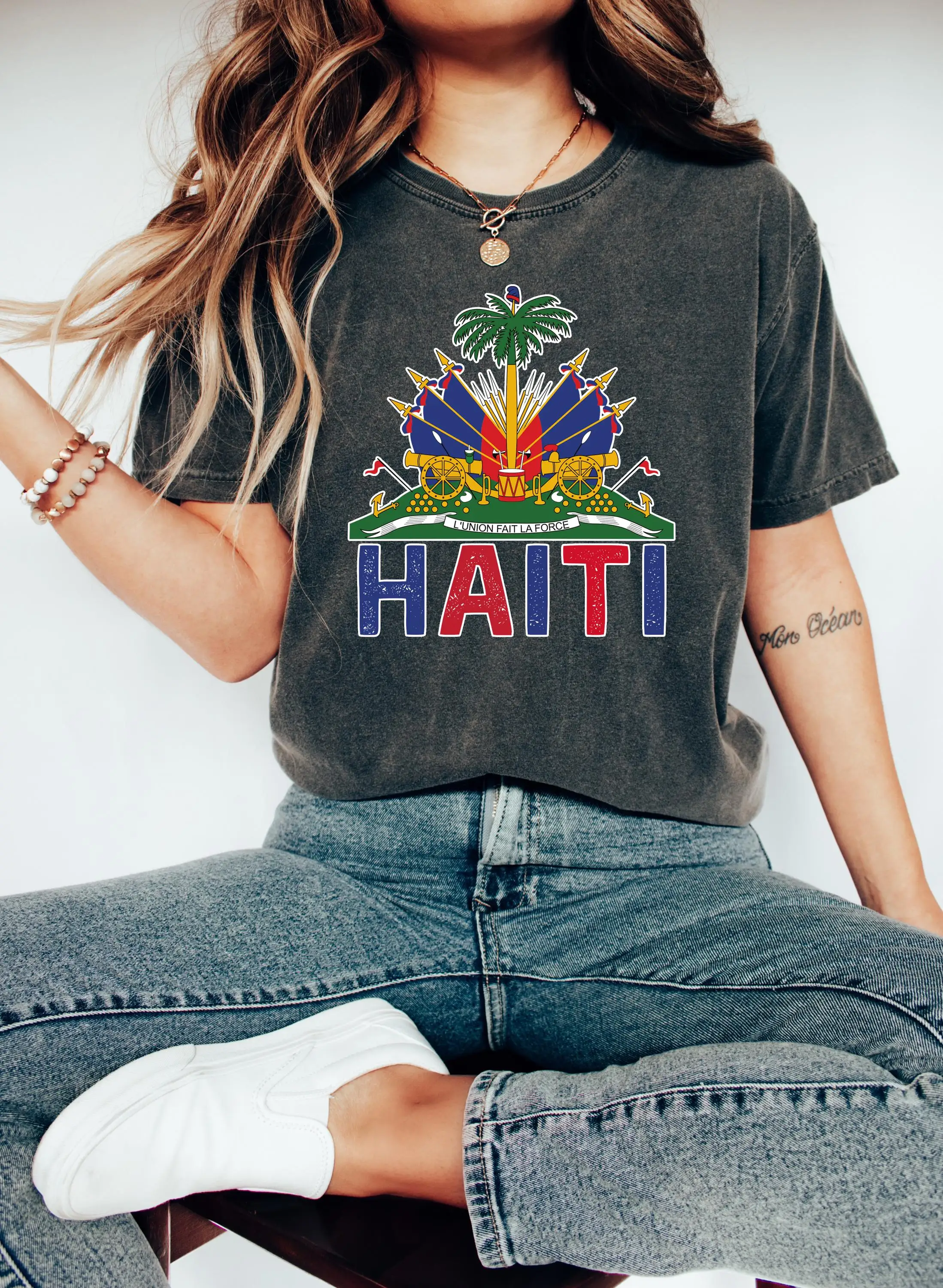 Haiti Freedom Flag T-shirt Men and Women Summer Cotton Clothing Casual Fashion Round Neck Short Sleeved Tee Streetwear Unisex