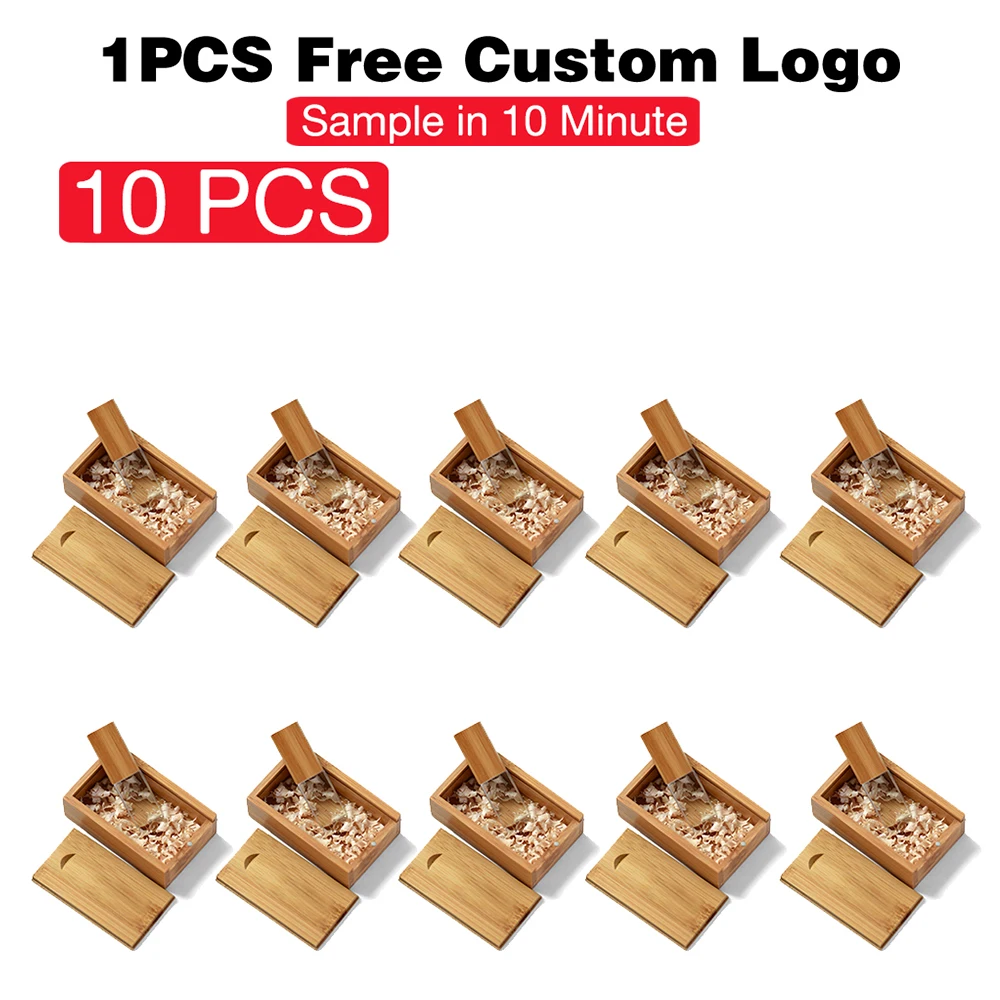 10 PCS LOT Pen USB 128GB Flash Drive 64G Pen Drive Pendrive U Disk Free Custom Logo Crystal Wooden Box Wedding Photography Gifts