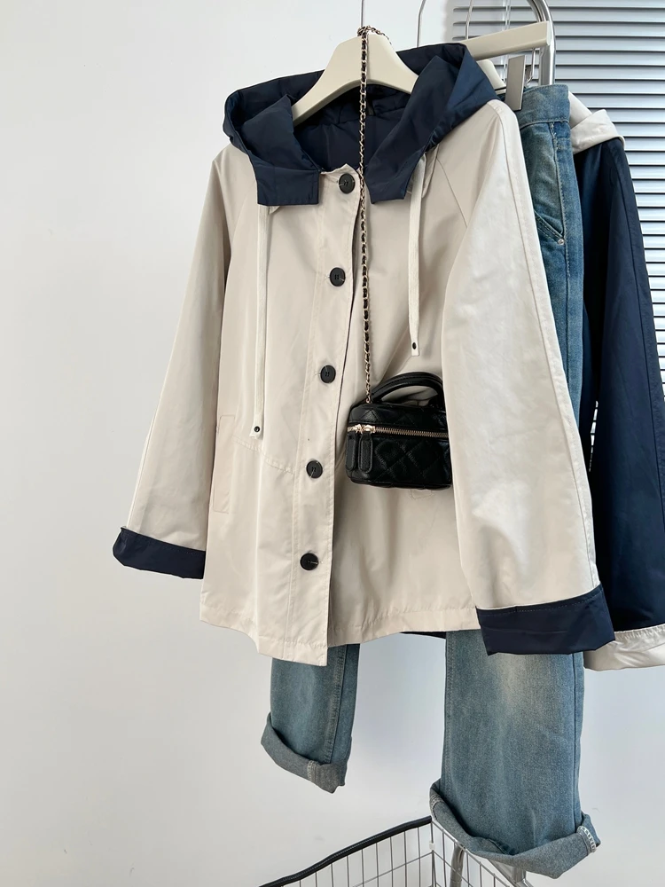 

plus Size Faionable Long Coat Women's Loose Fit Hooded Spring Outerwear Slimming Versatile Color Blo Top for plus Size Women