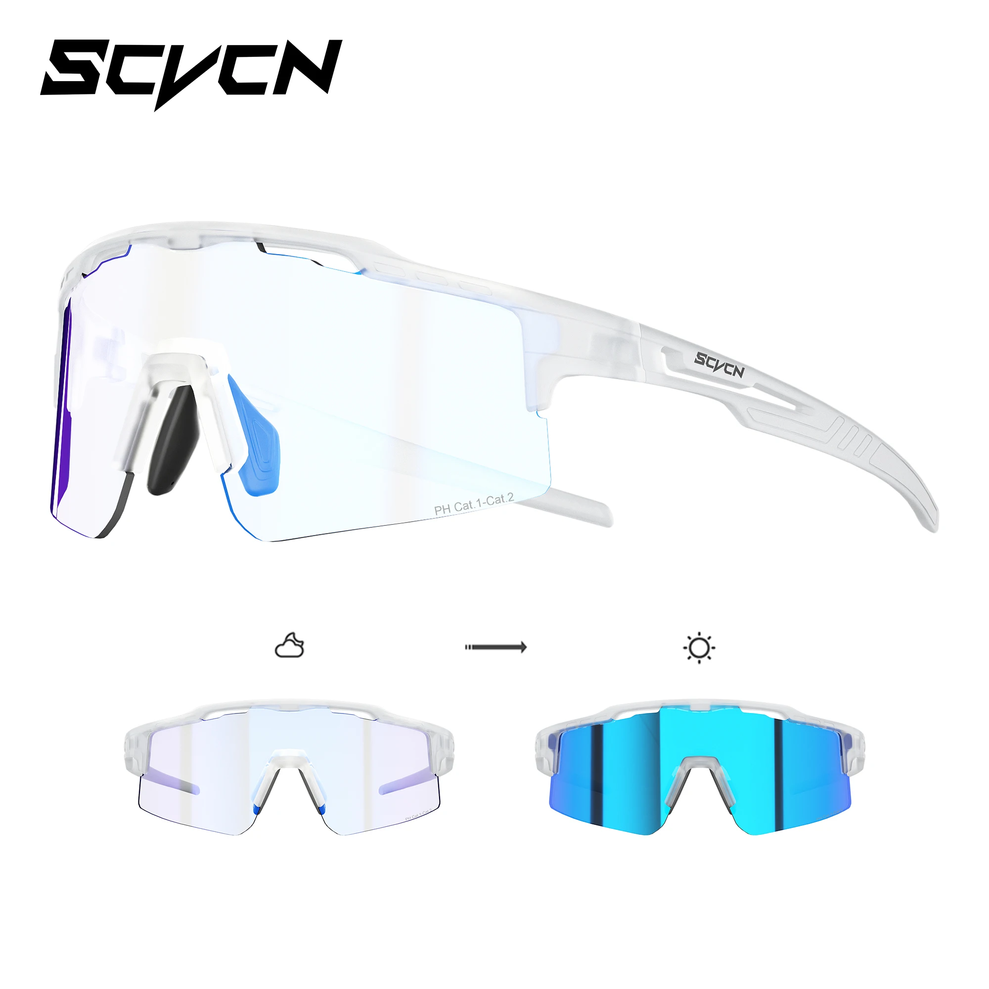 SCVCN Heiße Photochrome Radsport-Sonnenbrille UV400 für Damen und Herren, Winddichte Outdoor-Sportbrille für MTB, Rennrad, Wandern und Laufen
