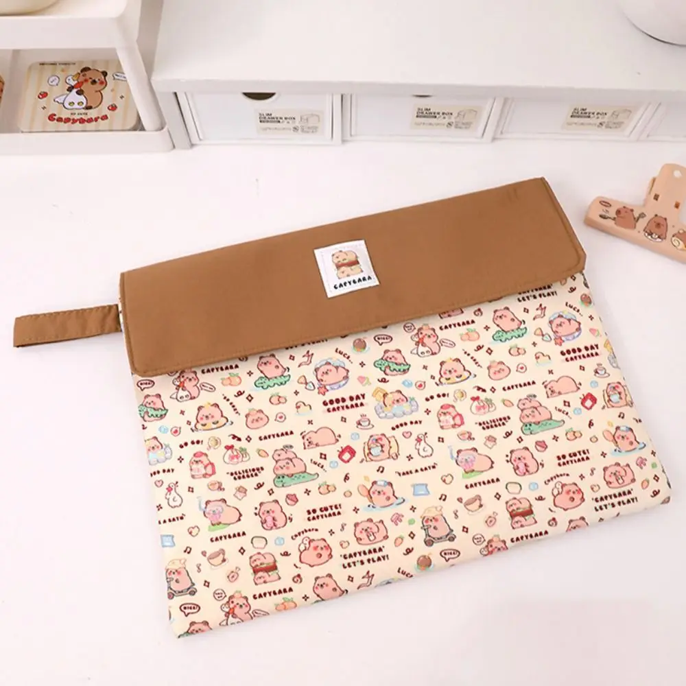 Washable Fabric Capybara Document Bag Durable Multifunction Cartoon Paper Storage Bag Large Capacity Portable Capybara File Bag