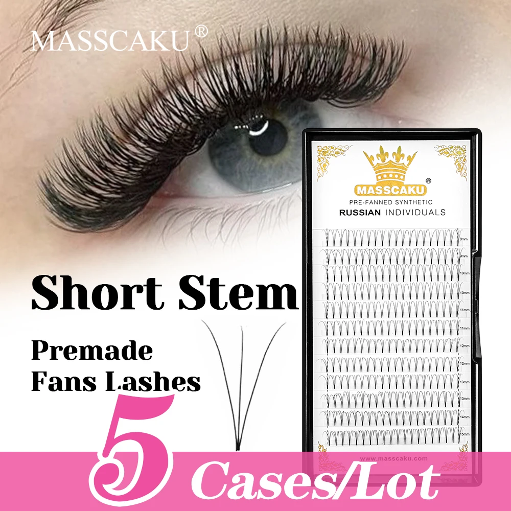 

5cases/lot C D Curl Individual Waterproof Thin Root Short Stem Eyelash Matte Dark Black Premade Volume Fans Lashes by MASSCAKU