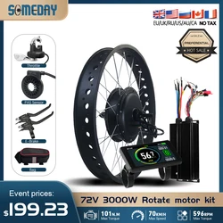 Fat E-bike Conversion Kit 72V 3000W Rear Rotate Hub Motor Wheel 20/24/26 inch Dropout 170mm for Snow Electric Bicycle