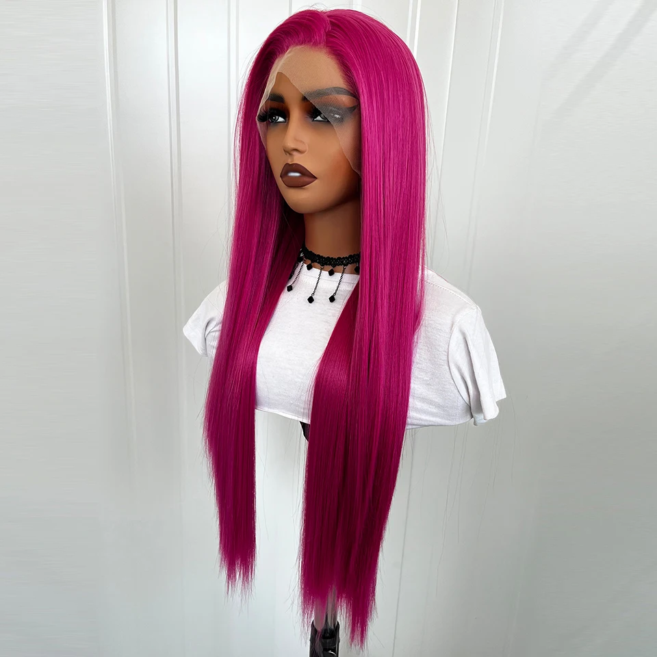 برناردو الاصطناعية الدانتيل الجبهة الباروكات للنساء ألياف مقاومة للحرارة الوردي الباروكات شعر مستقيم شعر مستعار أمامي الاستخدام اليومي شعر مستعار للحفلات