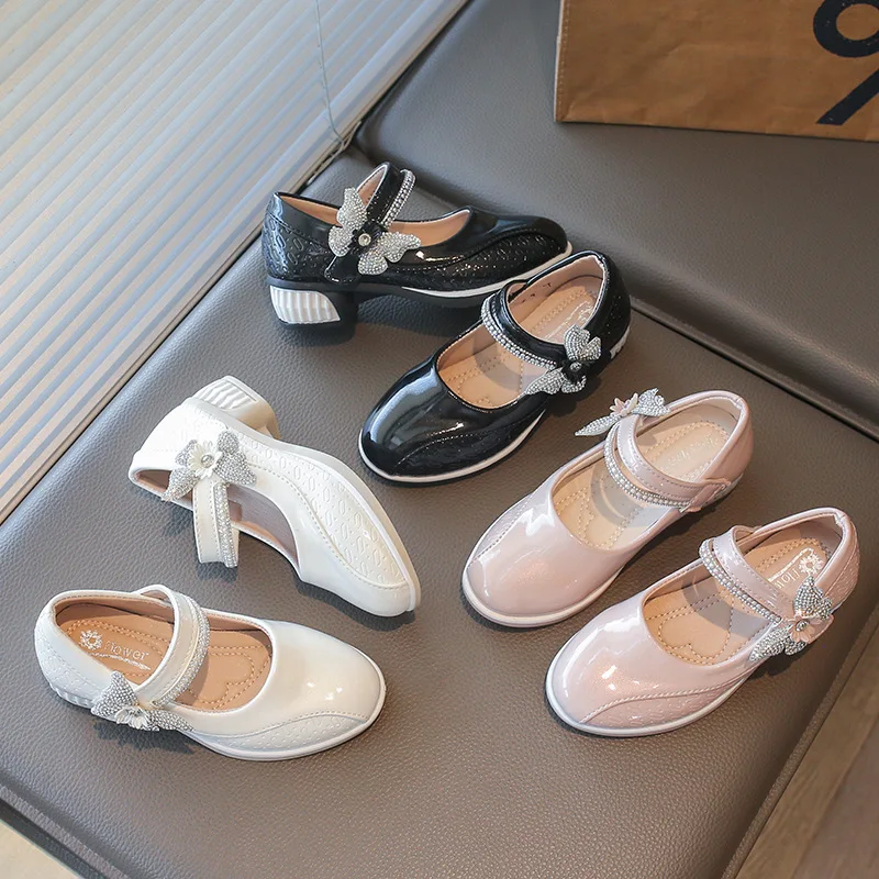 Girls' High Heels Spring Autumn 2026 New Fashion Style Children's Princess Shoes Primary School Students Rhinestone Shoes