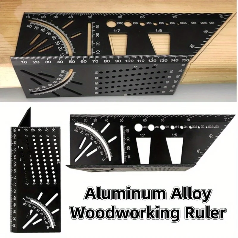 1PC Aluminum Alloy Smooth Carpentry Ruler 3D Mitre Angle Measuring Gauge Square Size  Marking Accurate Measure Multitool