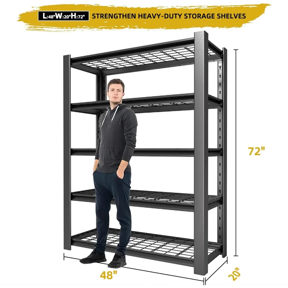 Heavy Duty Garage Shelving Unit with Wire Grid Shelves, 72