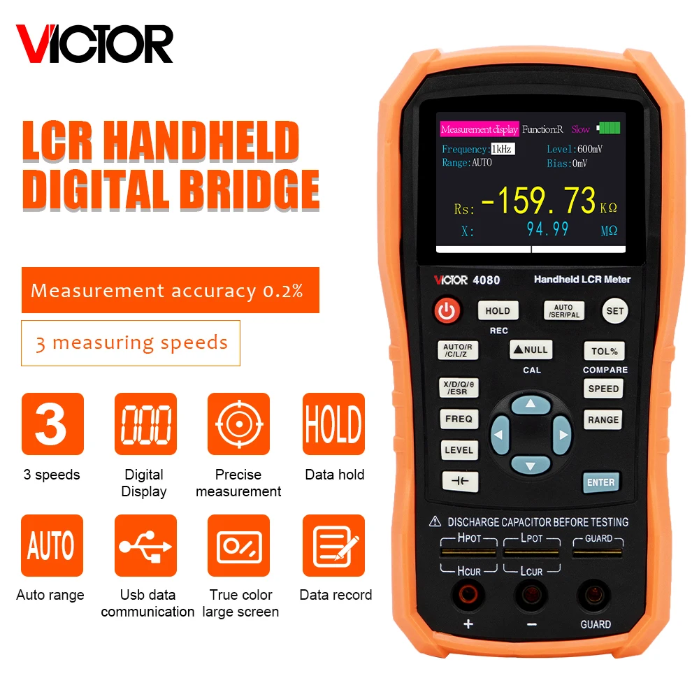 VICTOR 4080 Handheld LCR Meter Manual Auto Range With Mini USB 0.3/0.6Vrms Adjustable