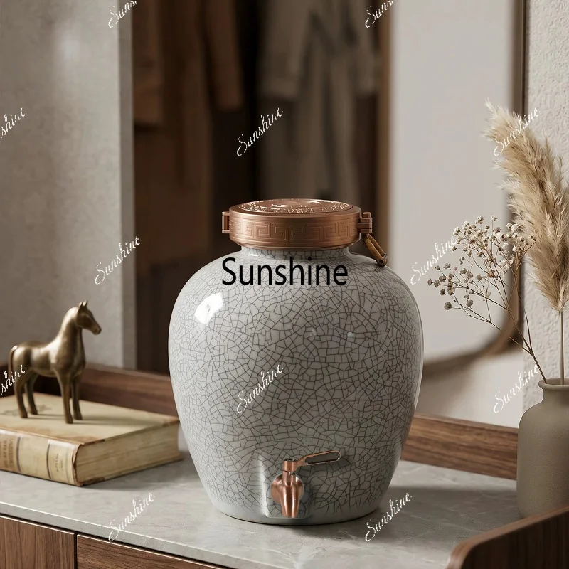 Ceramic open piece with lock wine jar household sealed can high-end with faucet