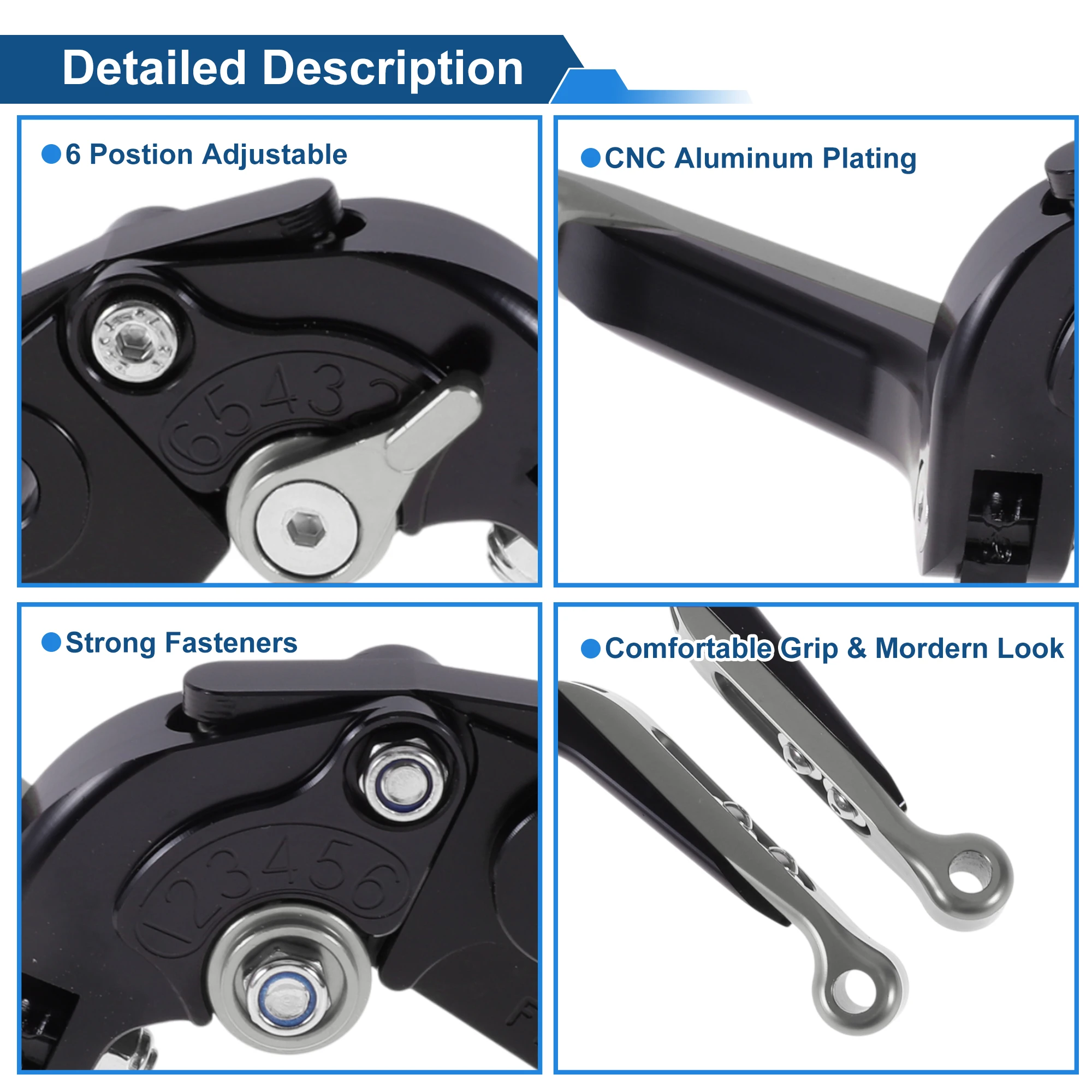 عتلات فرامل طويلة قابلة للتعديل من Motoforti لـ Kawasaki ZZR600 من التيتانيوم الأسود #4