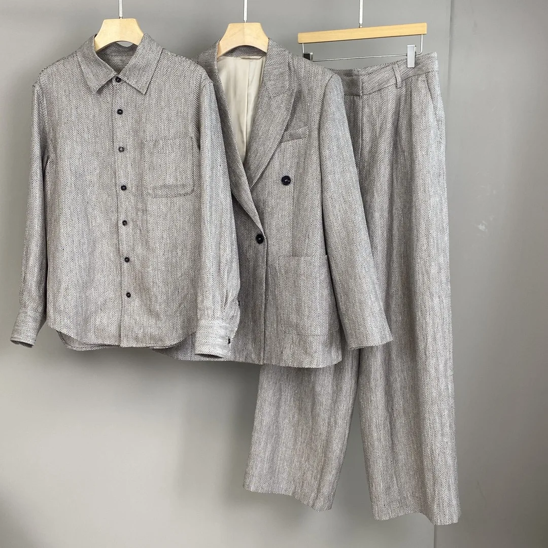 

2025 Autumn And Winter New Linen Polo Collar Top Fashionable And Comfortable Jacket Versatile Casual Straight Pants