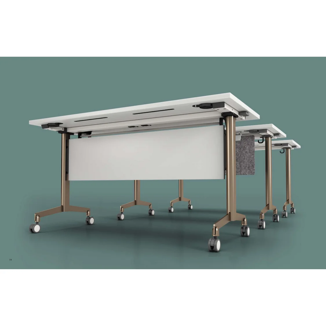 Heavy-Duty Strong Movable Steel Foldable Desk with Locking Wheels and Flip Top Shelf for Conference Training Rooms Meeting Table